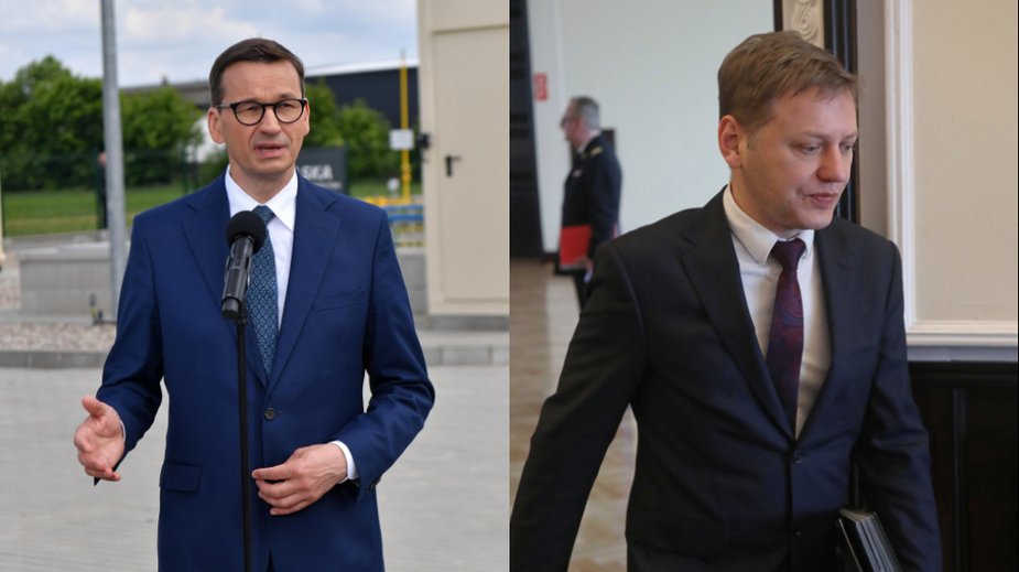 Premier Mateusz Morawiecki (L) i szef Centrum Analiz Strategicznych Norbert Maliszewski (P)