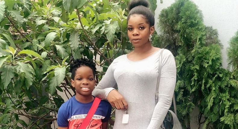 Shola Ogudu and her son, Boluwatife [Instagram/OfficialTifeBalogun]