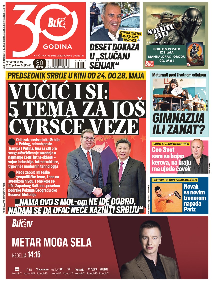 Blic naslovna strana za 21.5.