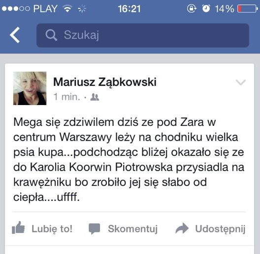 Pan Dżaga/Mariusz Ząbkowski o KKP, fot. screen z facebook.pl