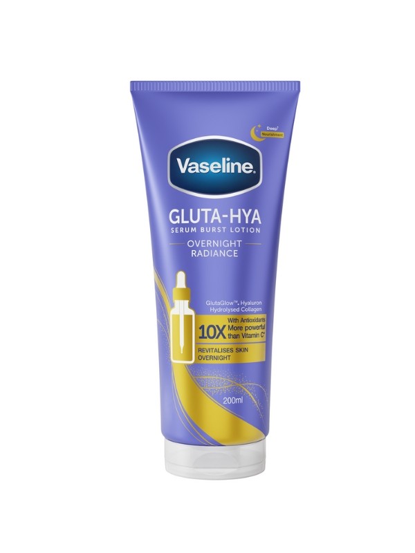 Szérummal segíti az éjszakai regenerálódást és fokozza a bőr ragyogását a Vaseline testápolója. - Gluta-Hya Overnight Radiance szérumos testápoló VASELINE 5299 Ft/200 ml (26,49 Ft/1 ml)