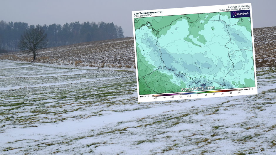 Do Polski wraca zima. Spadnie śnieg i chwyci mróz (screen: wxcharts.com)