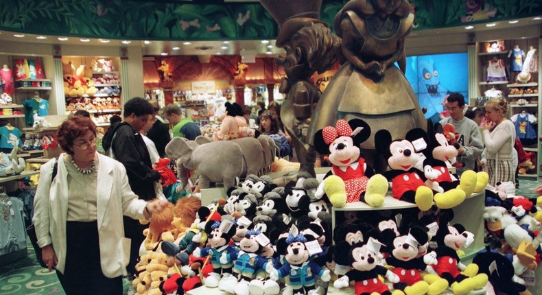 People shop inside a New York City Disney Store on June 18, 1997.Reuters