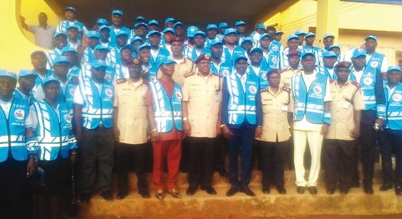 FRSC officers with the newly inducted road marshals