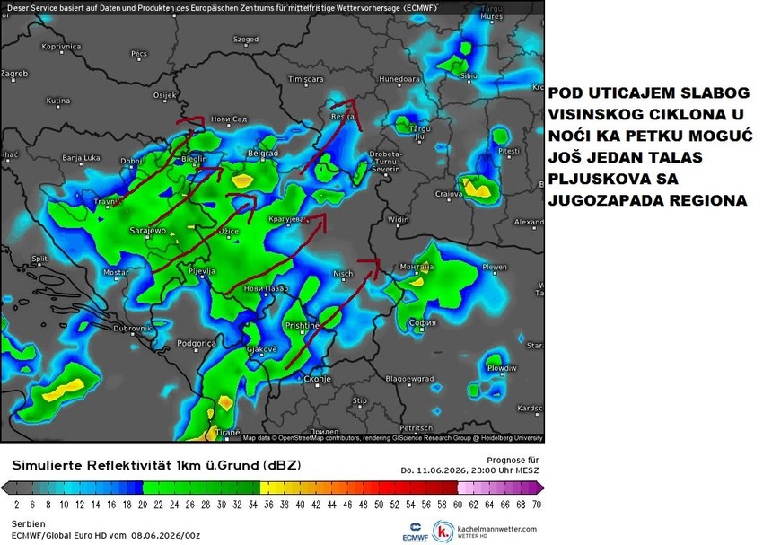 Talas pljuskova u noći ka petku