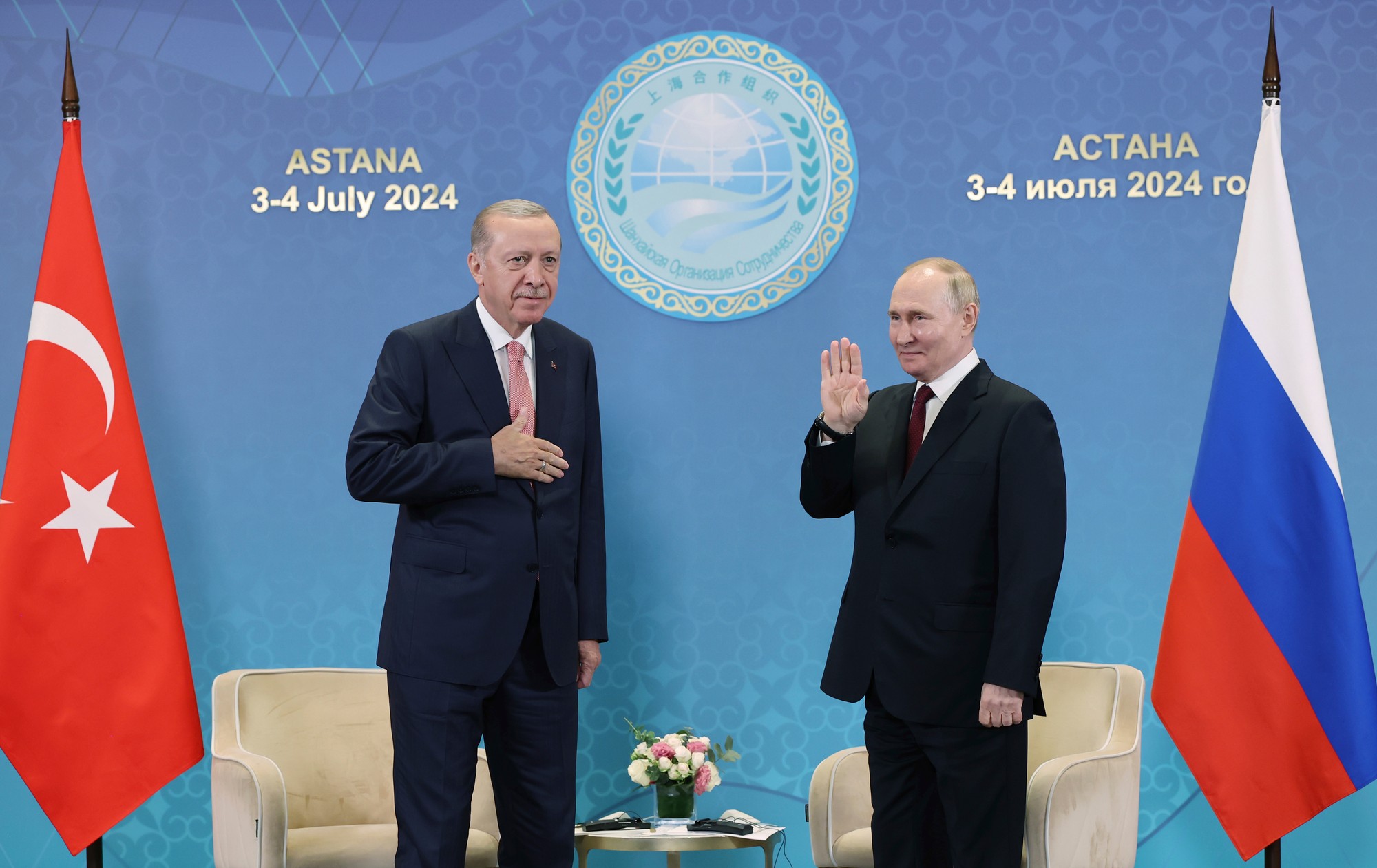 Turecký prezident Recep Tayyip Erdogan s ruským prezidentom Vladimirom Putinom.