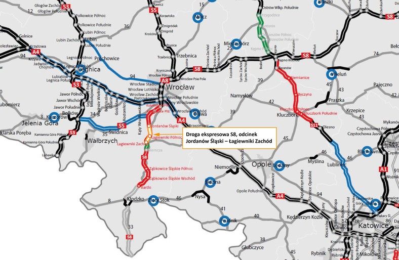 S8 Jordanów Śląski - Łagiewniki Zachód - lokalizacja