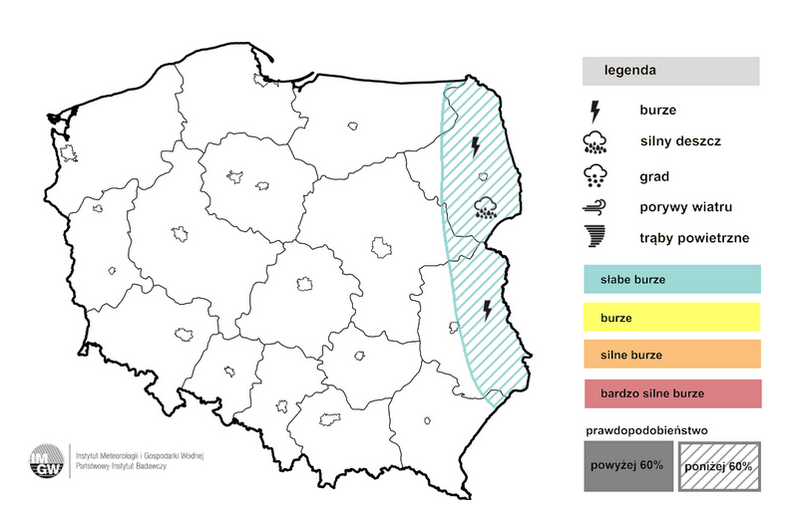 Tylko na krańcach wschodnich możliwe są słabe burze