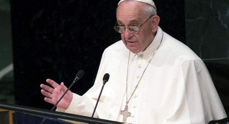 Pope Francis addresses attendees in the opening ceremony to commence a plenary meeting of the United Nations Sustainable Development Summit 2015 at the United Nations headquarters in Manhattan, New York September 25, 2015.