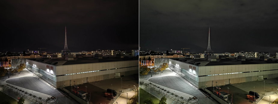 Scena nocna 1 - po lewej zdjęcie z aparatu Nova 9, a po prawej z Huawei P30 (kliknij, aby powiększyć)