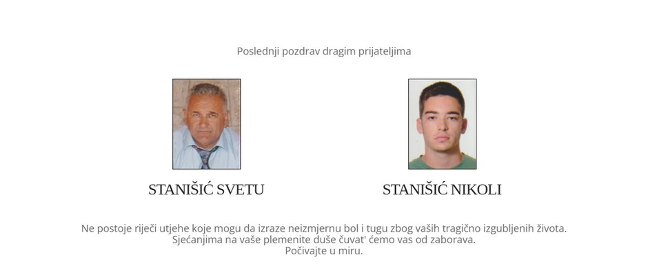 Čitulje za Svetislava i Nikolu Stanišića 
