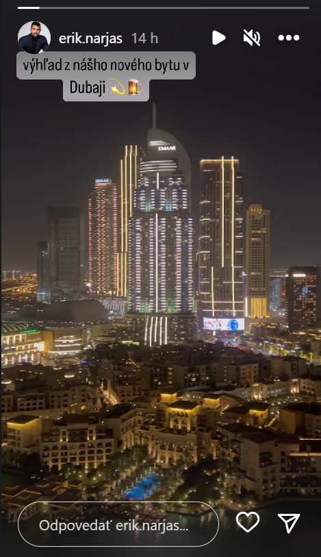 Bývalý tanečník a poslanec Erik Ňarjaš ukázal výhľad z bytu v Dubaji.