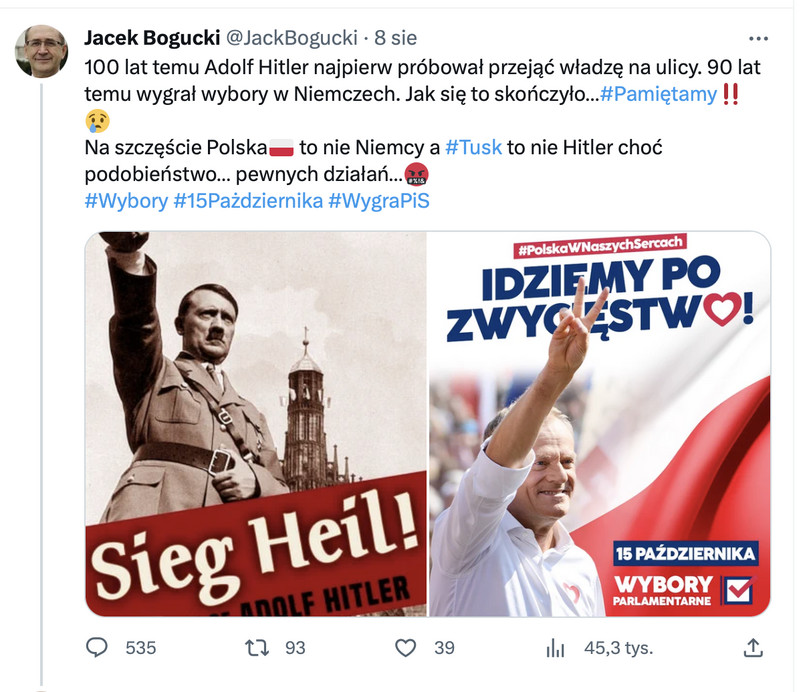 Senator PiS porównał zdjęcie Donalda Tuska i Adolfa Hitlera