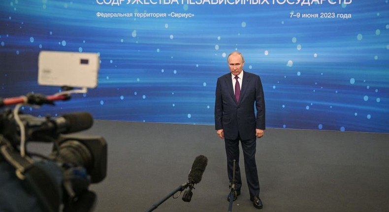 Russian President Vladimir Putin makes a statement after a meeting with participants of the Eurasian Intergovernmental Council and the Council of CIS Heads of Government meetings, in Sochi.RAMIL SITDIKOV/SPUTNIK/AFP via Getty Images