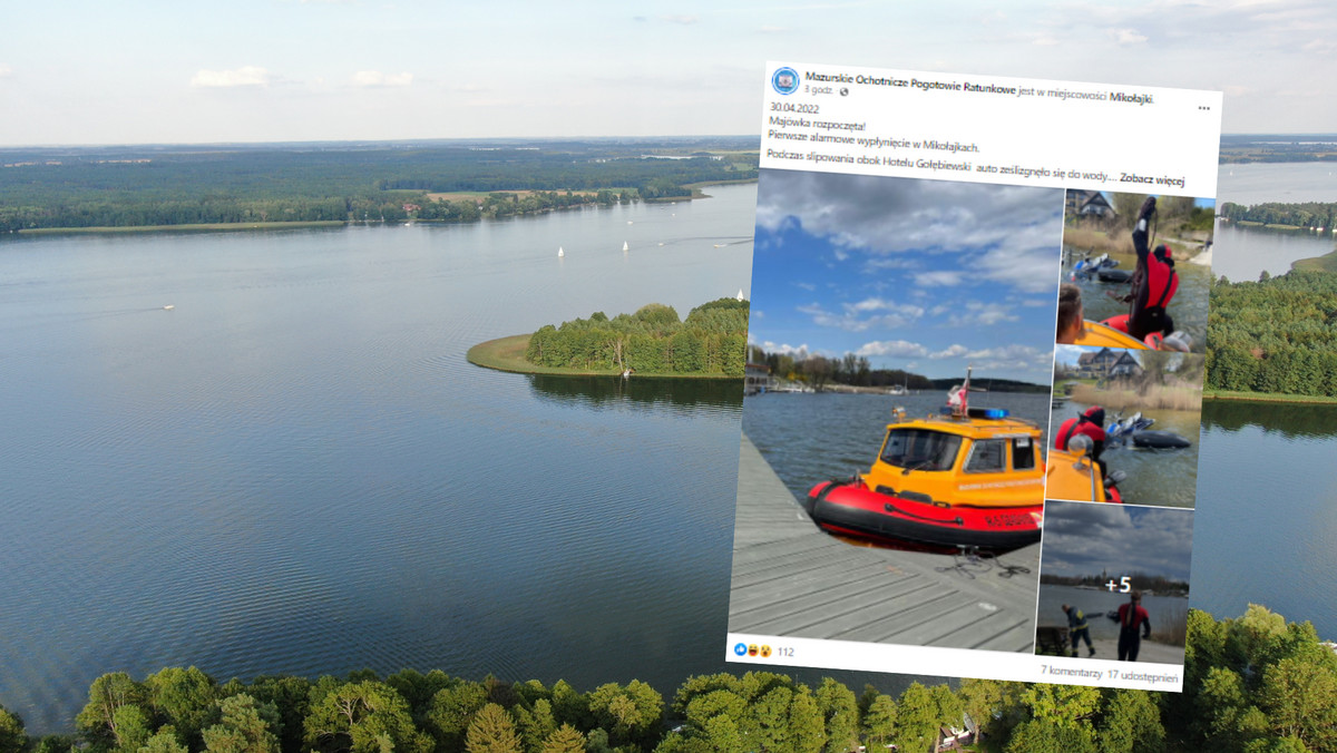 Mazury. Pierwsza w sezonie interwencja MOPR; auto na dnie jeziora Tałty