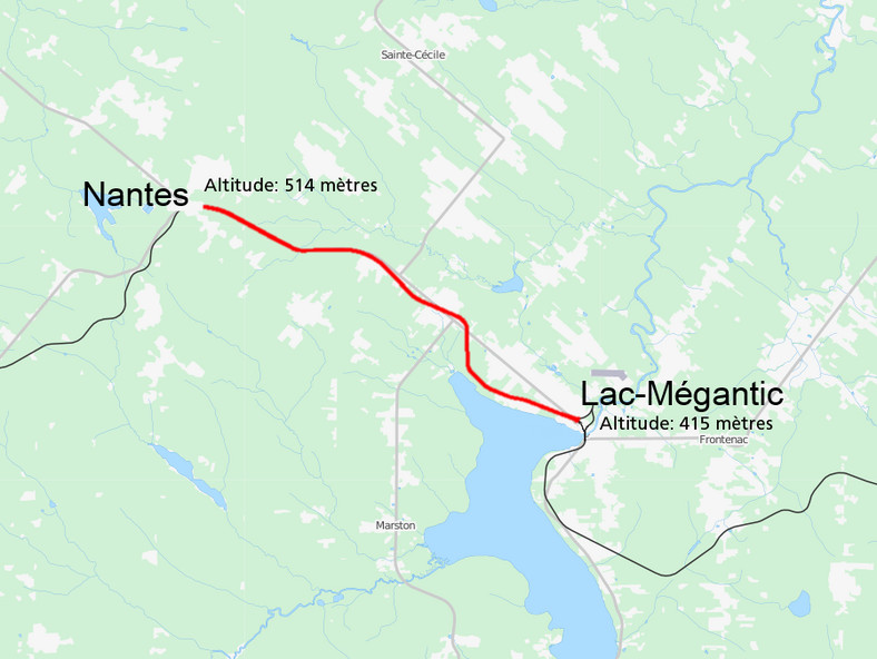 Trasa pociągu z Nantes do Lac-Megantic