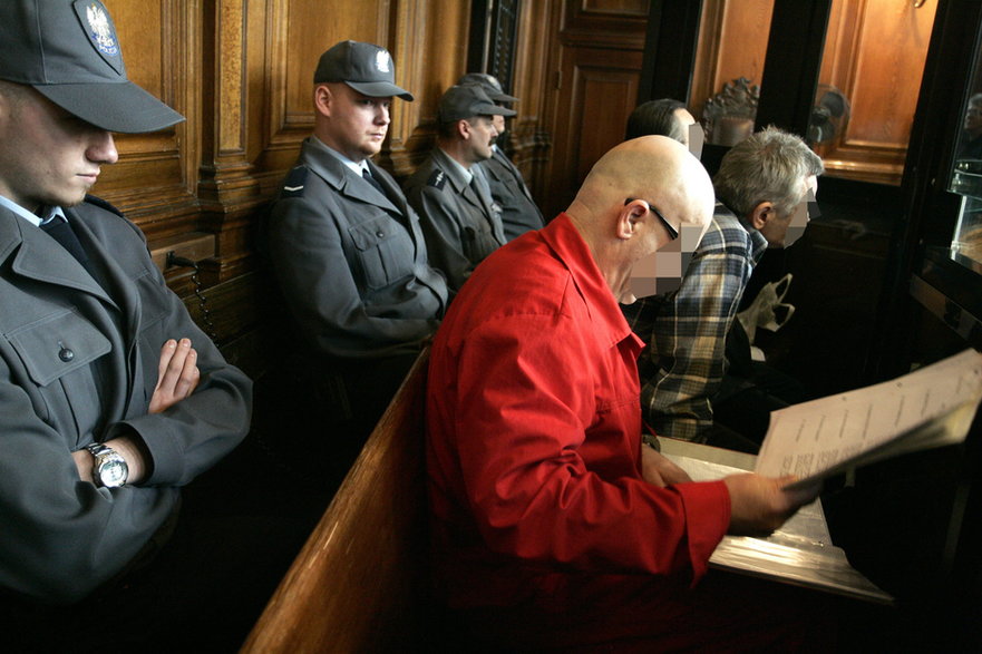 Szef gangu mokotowskiego Andrzej H., ps. Korek podczas rozprawy w 2008 r.