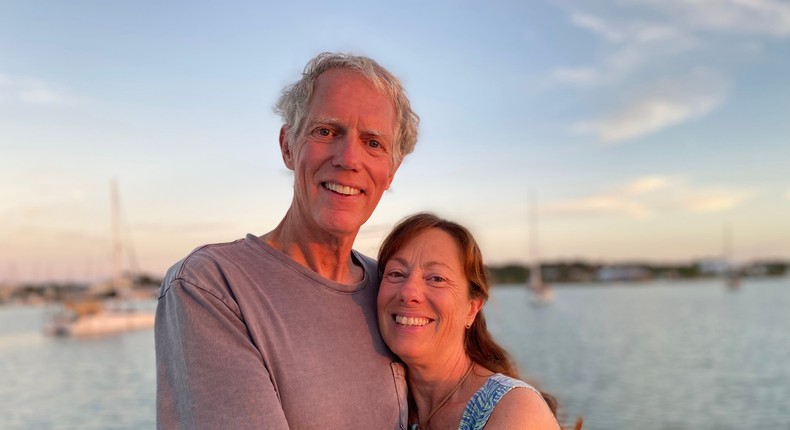 The author, right, lives on a boat with her husband.Courtesy of Wendy Hawkes