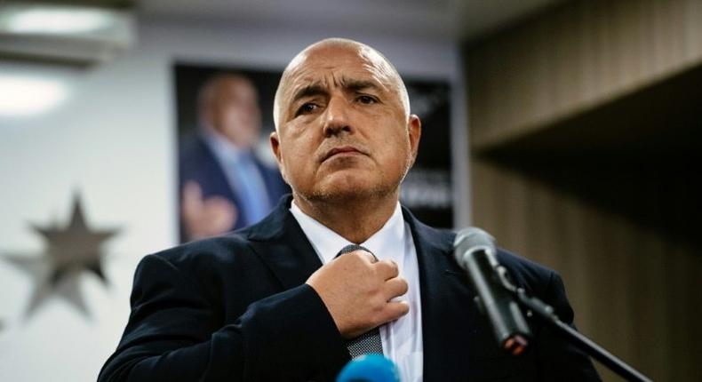 Boyko Borisov speaking to reporters after his party's victory in Bulgarian elections