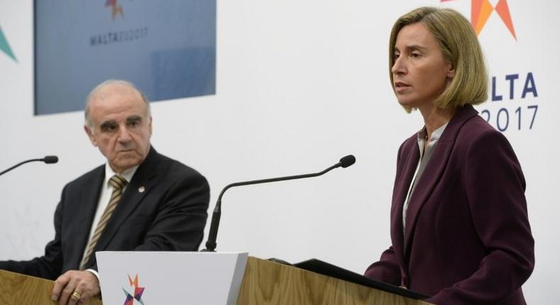 High representative of the European Union for foreign affairs and security policy, Federica Mogherini (R) during the EU Informal Meeting of Foreign Affairs Ministers, on April 28, 2017 in Valletta, Malta