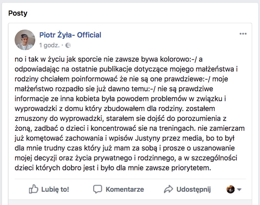 Piotr Żyła przerwał milczenie. Mocno odpowiada żonie