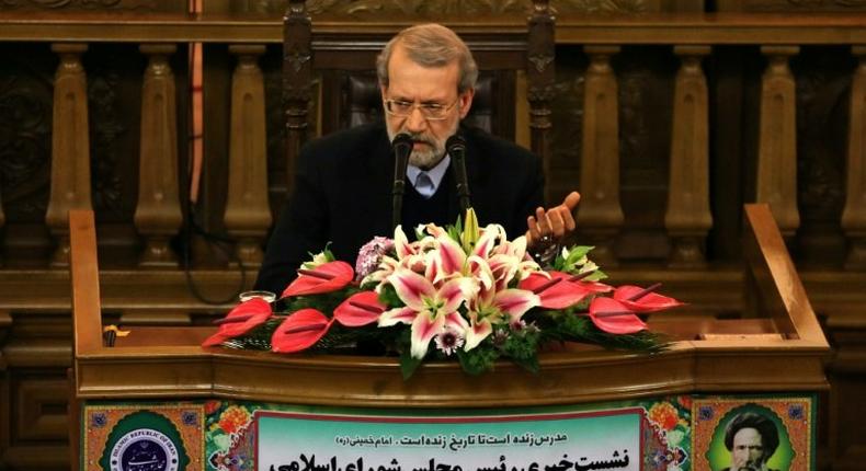 Iran's parliamentary speaker Ali Larijani gives a press conference in the capital Tehran on December 3, 2018