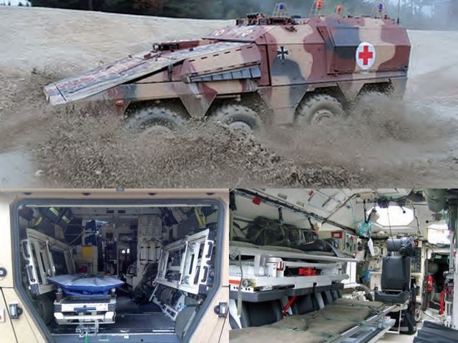 Pojazd opancerzony BOXER w wersji „Ambulance”. Transportery BOXER w tej wersji to opancerzone wozy służb medycznych, czyli karetki pogotowia ratunkowego działające na polu bitwy. <br><br> fot. ARTEC GmbH