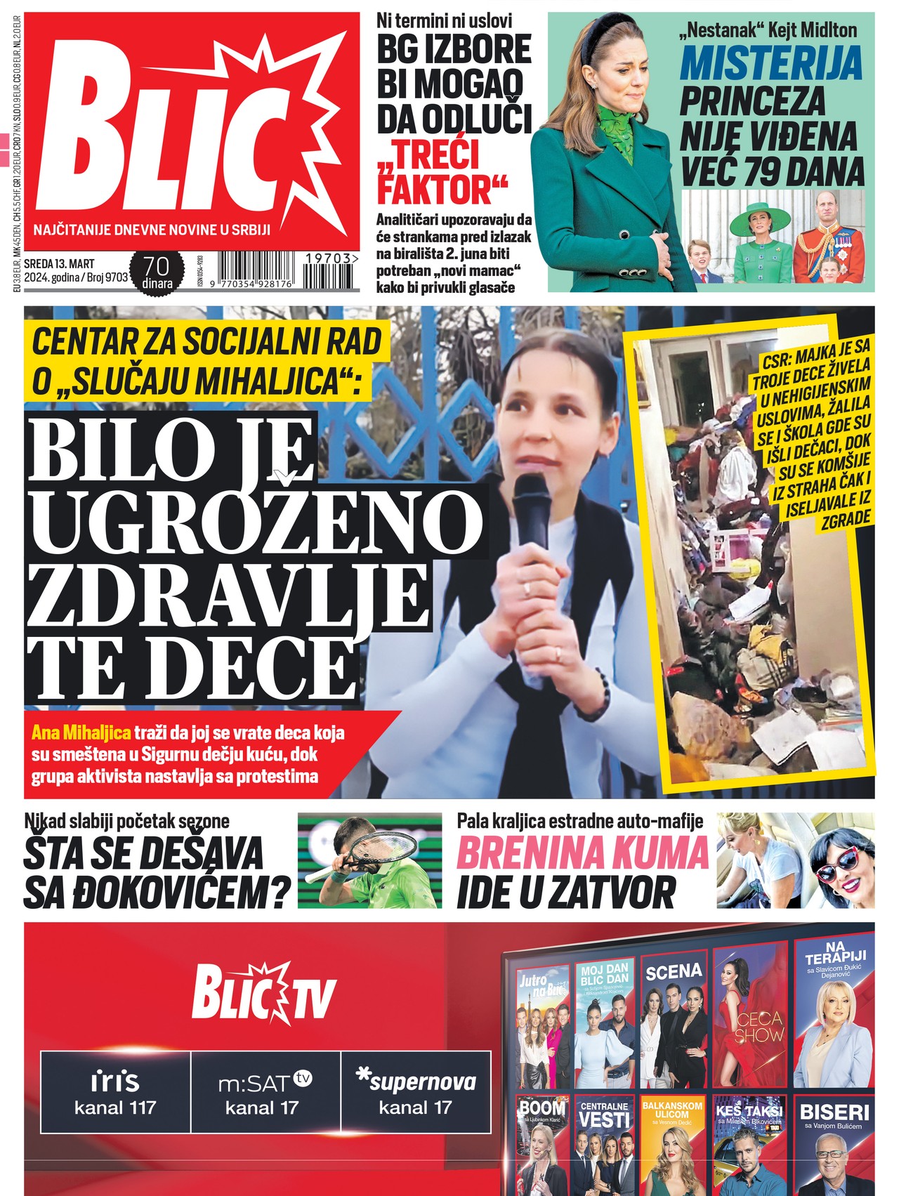Naslovna strana za 13.3. - Blic