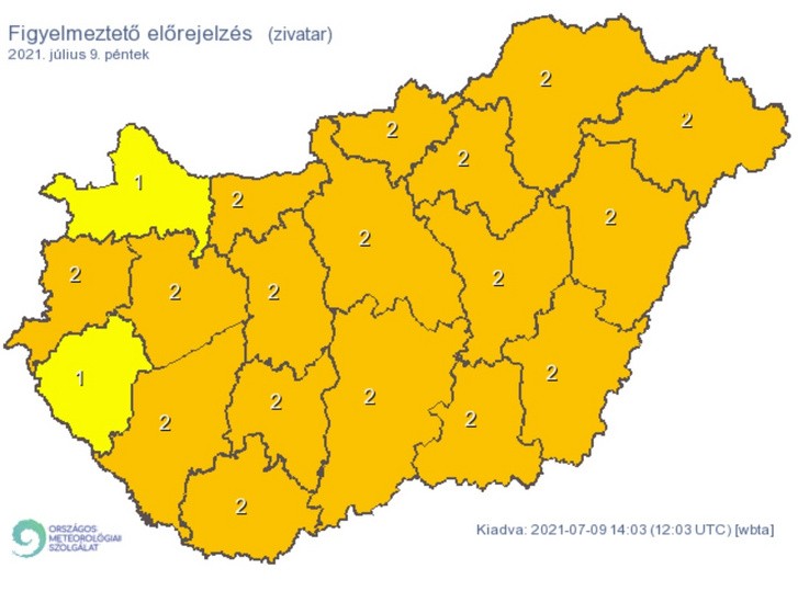 A nap folyamán akár a vörös riasztás is feltűnhet az OMSZ térképén. /Fotó: Országos Meteorológiai Szolgálat