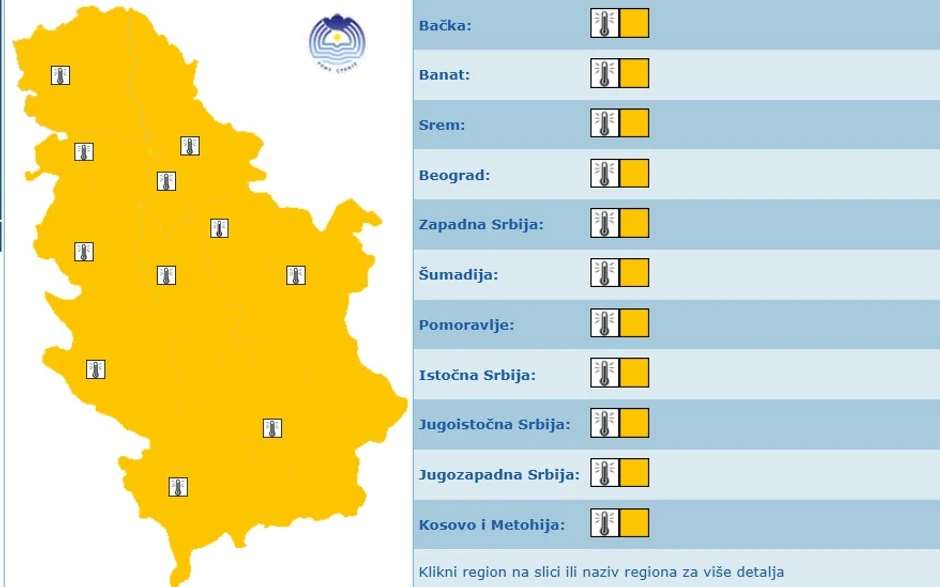 Meteoalarm za ponedeljak