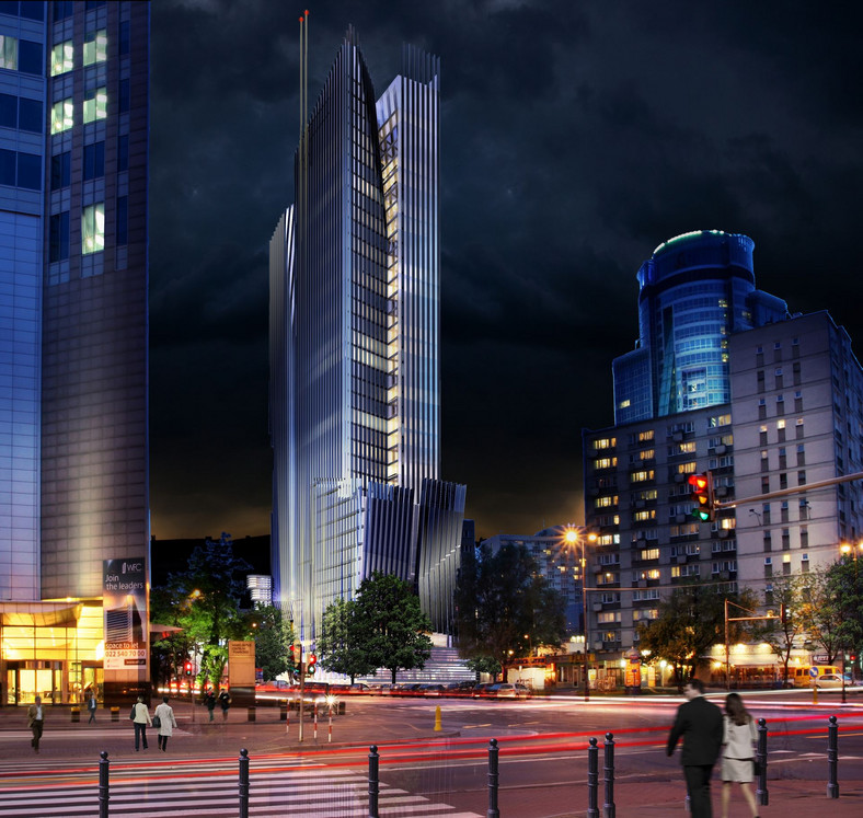 PHN Tower - wizualizacja 2. Wieżowiec planowany przy ul. Świętkorzyskiej ma się wznieść na 150 metrów. Fot. Materiały prasowe PHN SA