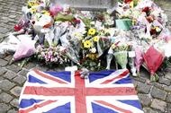 A union flag is left in tribute to Labour Member of Parliament Jo Cox in Birstal near Leeds