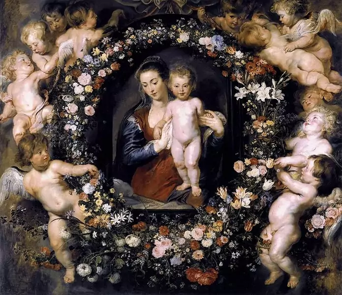Madonna w wieńcu kwiatowym (1620 r.), Peter Paul Rubens / Domena publiczna