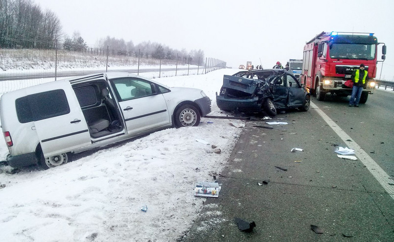 Miejsce wypadku na drodze S8 w powiecie skierniewickim, na wysokości miejscowości Wędrogów