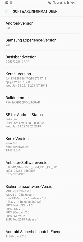 Finalny Android Oreo dla Galaxy S8 wprowadza firmware kończący się ciągiem znaków CRAP