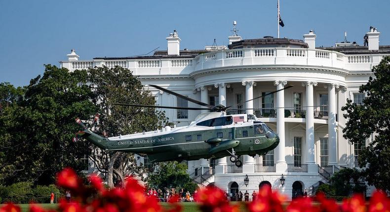 Marine One departs the South Lawn of the White House.Official White House Photo by Carlos Fyfe