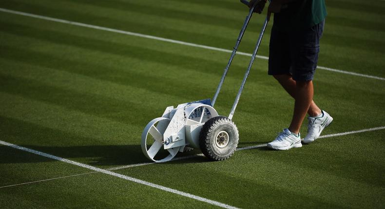 Wimbledon grass before the tournament starts.