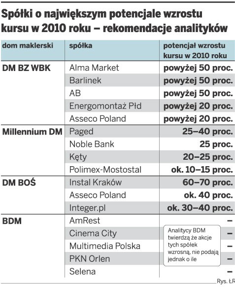 Spółki o największym potencjale wzrostu kursu w 2010 roku - rekomendacje polityków