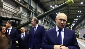Russia's President Vladimir Putin visits Uralvagonzavod, the country's main tank factory, in February 2024.Getty/ALEXANDER KAZAKOV