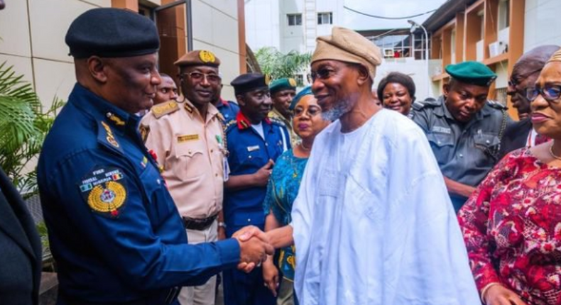 The new Minister of Interior, Alhaji Rauf Aregbesola and the FRSC Boss(TheCable)
