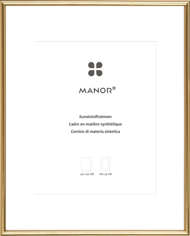 N’oubliez pas les cadres de plusieurs tailles et en différentes couleurs. Voici un modèle doré de chez Manor pour CHF 20.90 (40 × 50 cm).