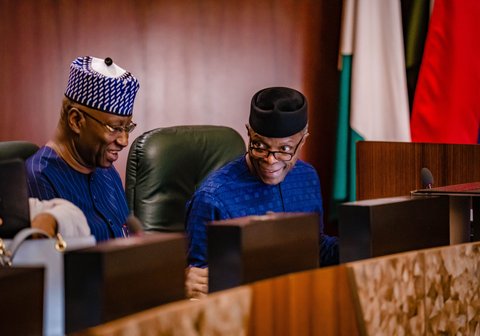 Vice President Yemi Osinbajo (Right) and Secretary to the Government of the Federation, Boss Mustapha. (Presidency)