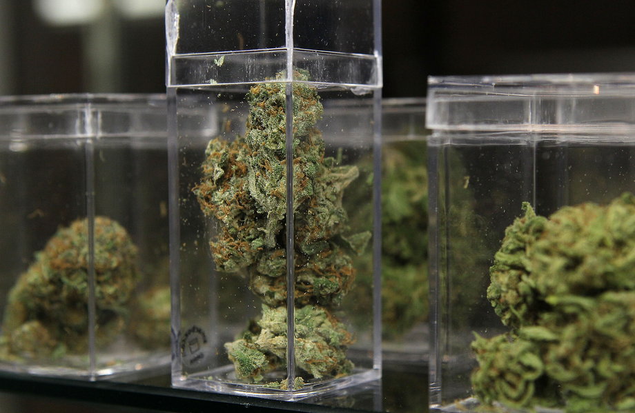Samples of medicinal marijuana are displayed at the Berkeley Patients Group March 25, 2010 in Berkeley, California.