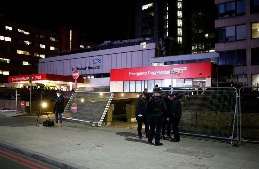 Police officers outside of the St Thomas' Hospital after British Prime Minister Boris Johnson was mo