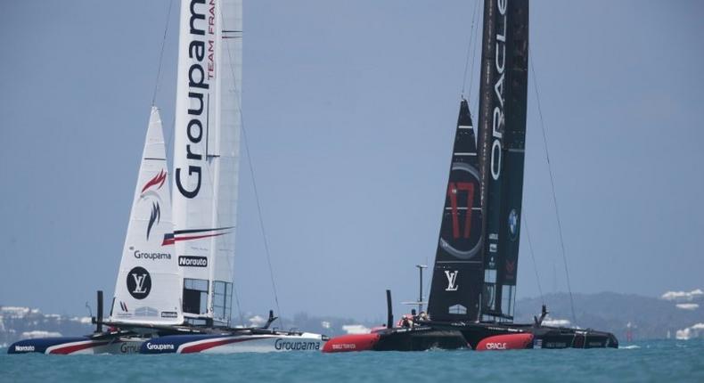 Team France and Oracle Team USA compete on the forth day of the Louis Vuitton Americas Cup Qualifiers on May 30, 2017 on Bermuda's Great Sound