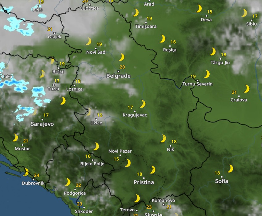 Kretanje padavina u 21 sat