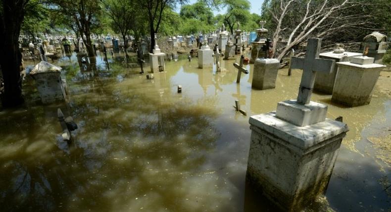 A graveyard is submerged after floods hit Catacaos, a community close to the northern Peruvian city of Piura, on April, 5, 2017