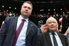 Przemysław Czarnek i prezes Jarosław Kaczyński podczas spotkania z sympatykami PiS w Lublinie