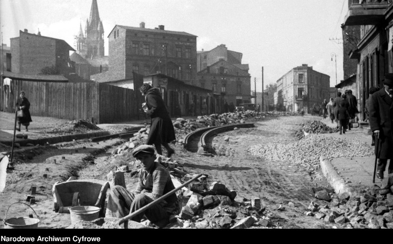 Sosnowiec Budowa linii tramwajowej na ul Małachowskiego w roku 1933