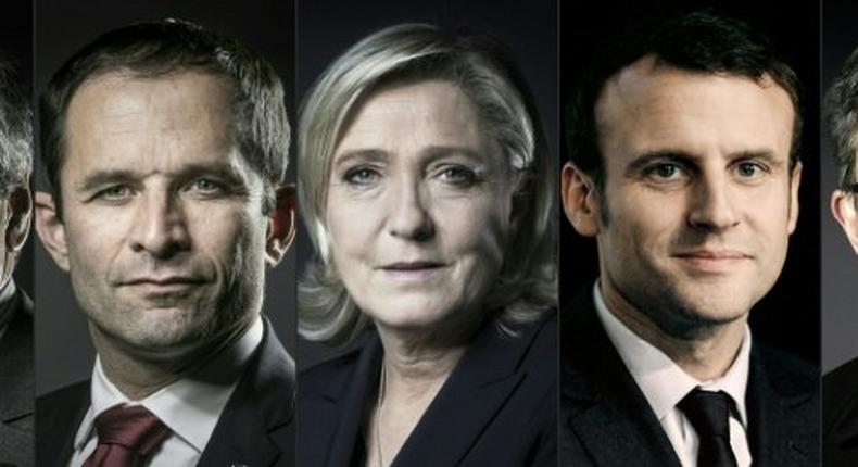 French presidential election candidates (L-R) Francois Fillon, Benoit Hamon, Marine Le Pen, Emmanuel Macron and Jean-Luc Melenchon